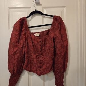 Anthropologie Red Textured Blouse